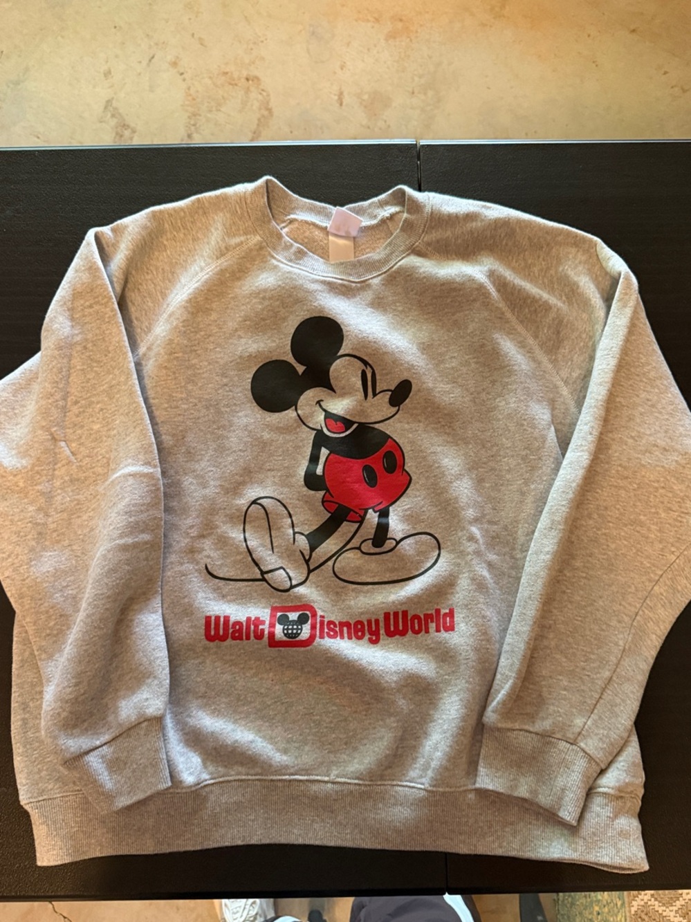 Disney Gray Crewneck Sweatshirt with Red & Black Mickey Graphic